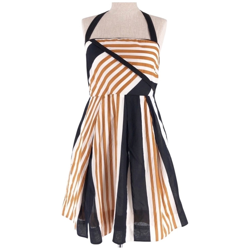 Anthropologie Moulinette Soeurs Striped Halter Dress‎ Black Brown Size 4. GUC